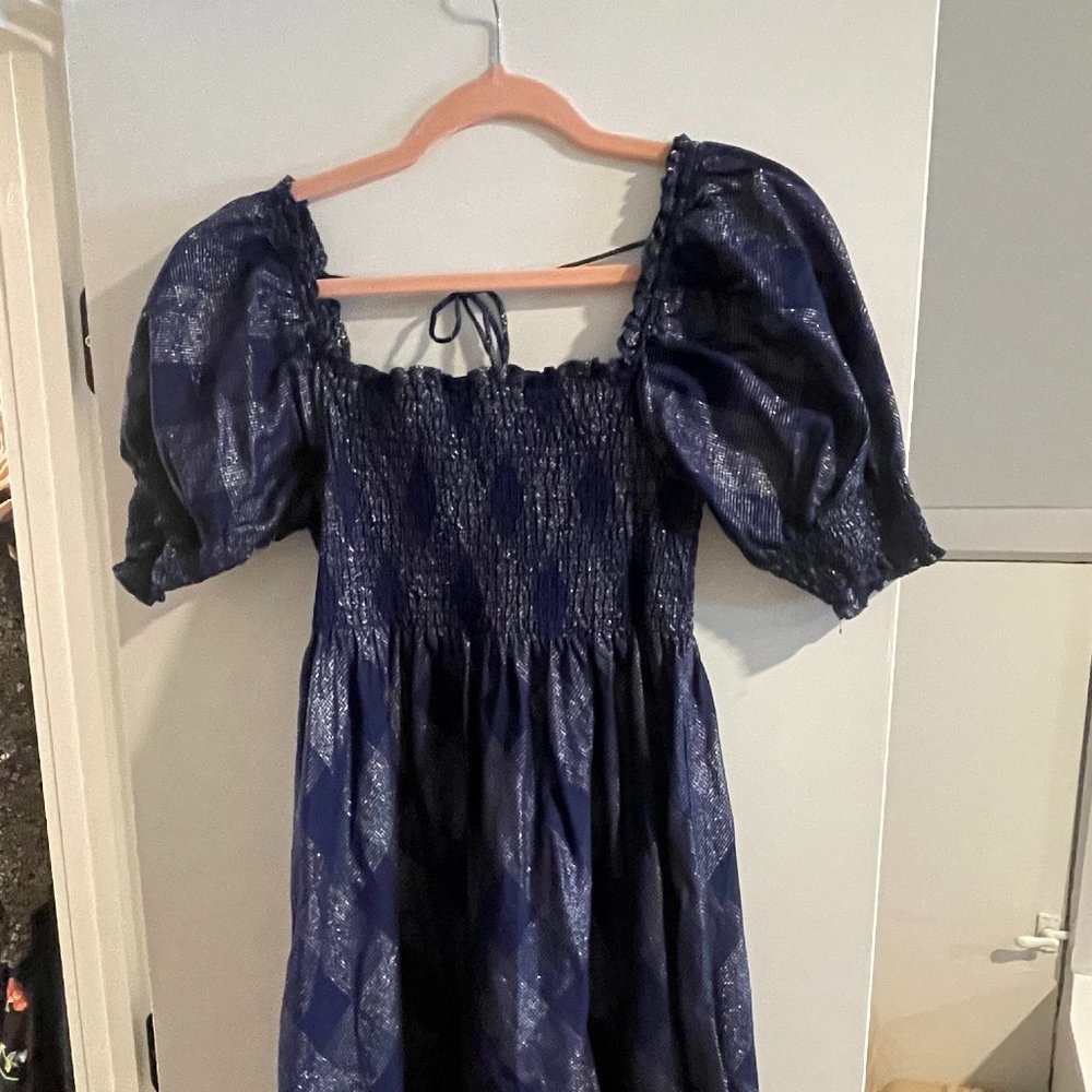Hill House Home Athena Nap Dress ™️ in Navy Glitter Check, size M